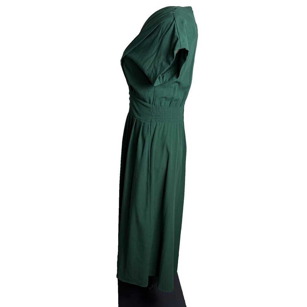 Vintage 90s Sunshine Starshine by Halmode Sz 10 Emerald Green Pleated Midi Dress - Picture 7 of 16